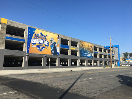 Exterior view of multiple level parking garage