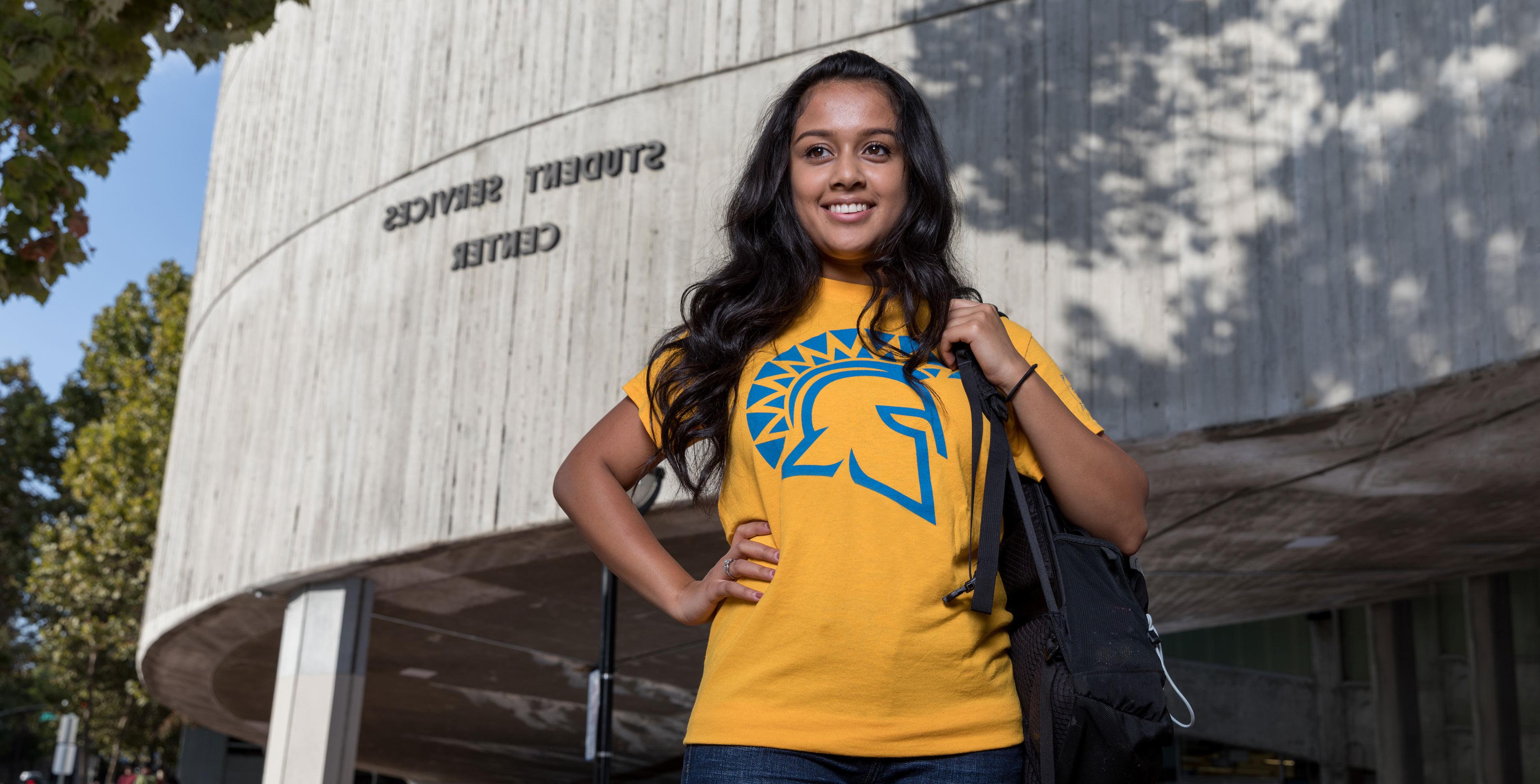 A student at the student services center