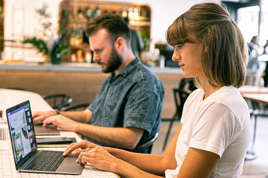 Two students working together 