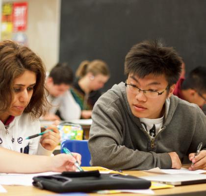 Students working together in class.